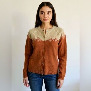 Rust & Cream Floral Yoke Cardigan